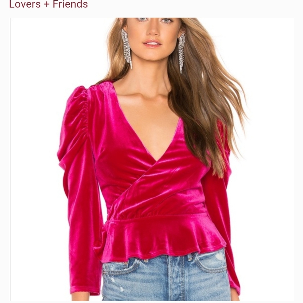 Lovers and Friends hot pink velvet top